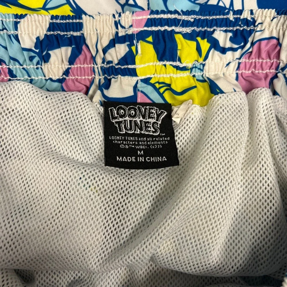 Looney Tunes Swim‎ Trunks Cartoon Characters Tweety Taz Elastic Waistband Sz M
